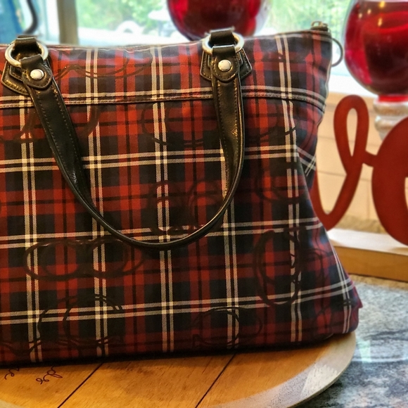 SOLD:  Coach Poppy Signature Collection Plaid Glam Tote Bag - GET IT NOW FOR $92 - Picture 8 of 17